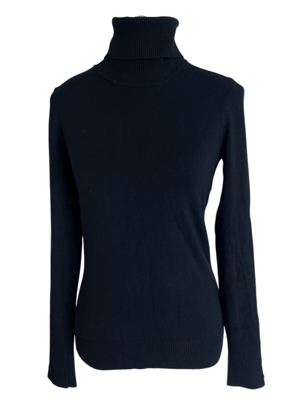 Black Soft Stretch Knit Turtleneck Sweater Size Small Botton Details on Sleeves